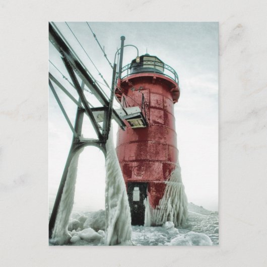 Carte Postale Phare gelé Red Haven Phare Hiver (Devant)
