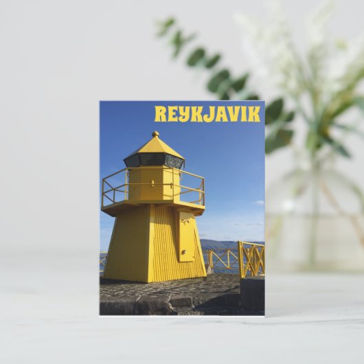 Carte Postale Phare jaune Reykjavik Islande Voyage (Debout devant)