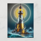 Carte Postale Phare Lumineux Parmi les Vagues (Devant)