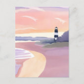 Carte Postale Phare Pastel | Aquarelle de la plage côtière (Devant)