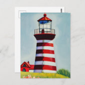 Carte Postale Phare rayé rouge et blanc AI Art (Devant / Derrière)