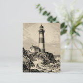 Carte Postale Phare rayé vintage côte orageuse (Debout devant)