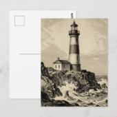 Carte Postale Phare rayé vintage côte orageuse (Devant / Derrière)