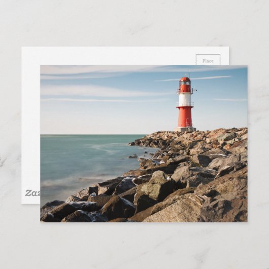 Carte Postale Phare rouge à Warnemuende (Devant / Derrière)