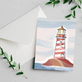 Carte Postale Phare rouge et blanc | Aquarelle de plage