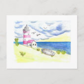 Carte Postale Phare sur bateau de pêche plage océan côtier (Devant)