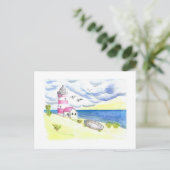 Carte Postale Phare sur la plage bateau de pêche océan côtier (Debout devant)