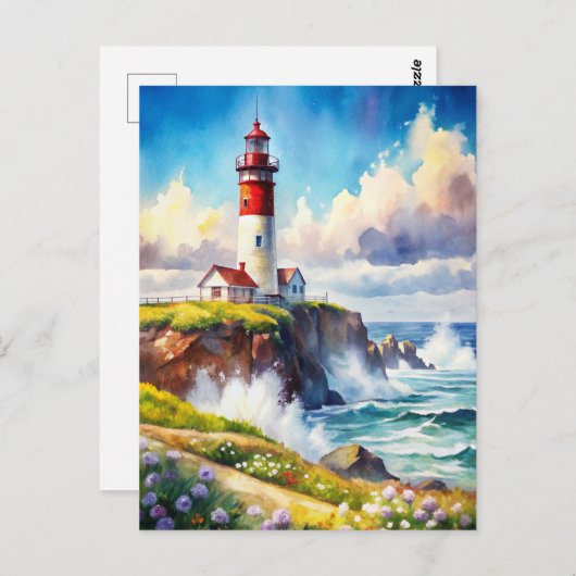 Carte Postale Phare sur une falaise (Devant / Derrière)