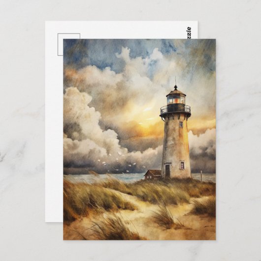 Carte Postale Phare sur une plage (Devant / Derrière)