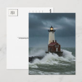 Carte postale phare tempête océan (Devant / Derrière)