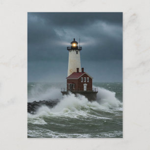 Carte postale phare tempête océan