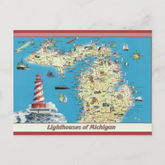 Carte Postale Phare vintage du Michigan (Devant)