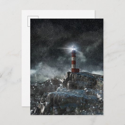Carte Postale Phares | Phare dans la tempête (Devant / Derrière)
