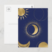 Carte Postale Phase de lune de soleil d'or céleste éclipse bleu  (Devant / Derrière)