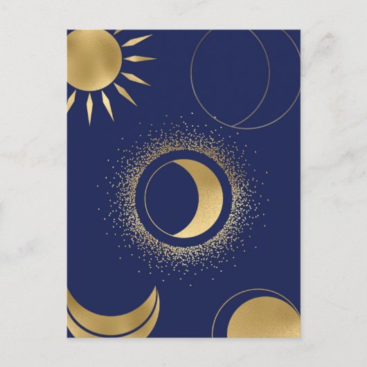 Carte Postale Phase de lune de soleil d'or céleste éclipse bleu  (Devant)