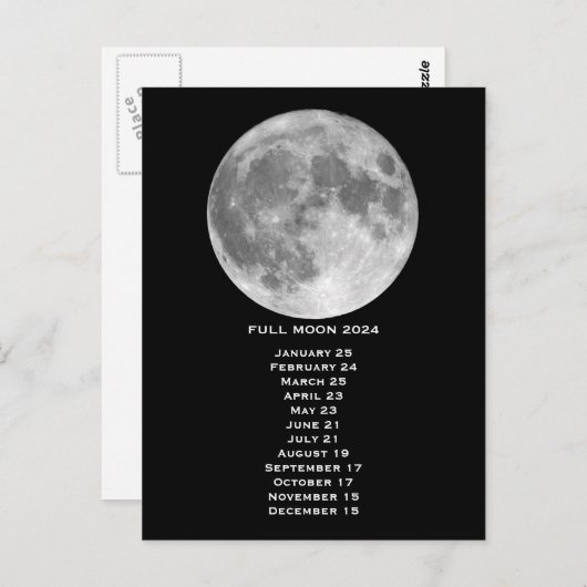 Carte Postale Phases de Pleine lune 2024 États-Unis Date Est (Devant / Derrière)