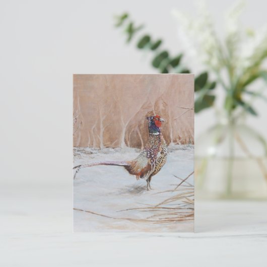 Carte Postale Phéasant dans la neige (Debout devant)