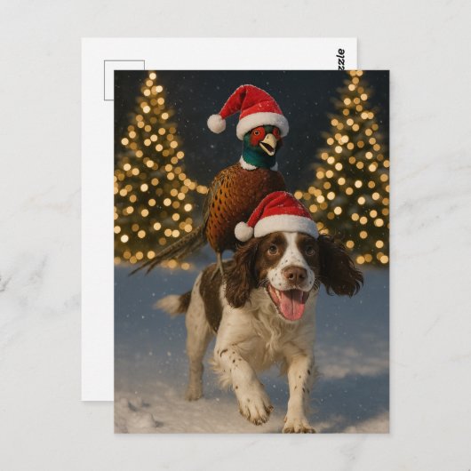 Carte Postale Pheasant on Springer Spaniel Christmas postcard (Devant / Derrière)
