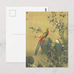 Carte Postale Phéasants d'or au printemps, Art ancien chinois