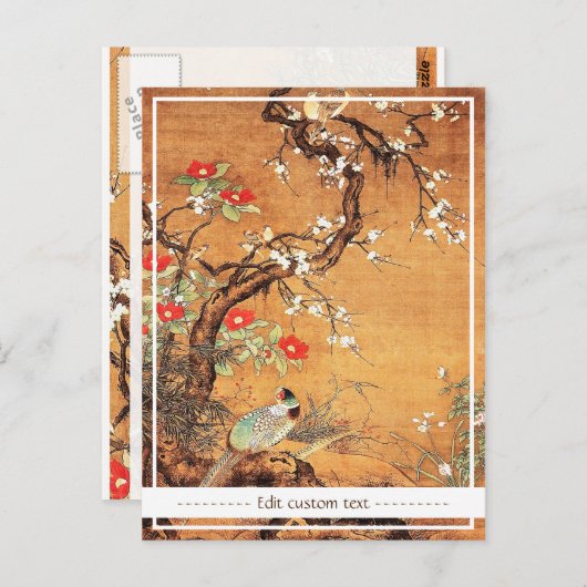 Carte Postale Phéasé et camélia l'art oriental chinois à l'encre (Devant / Derrière)