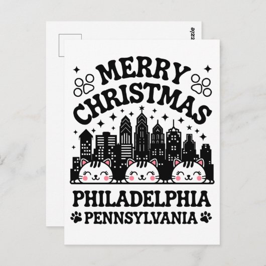Carte Postale Philadelphia City Pennsylvanie Joyeux Noël chat (Devant / Derrière)
