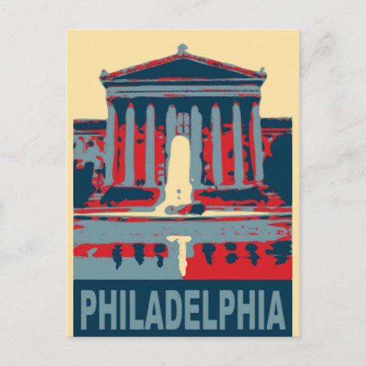 Carte Postale Philadelphie en rouge et bleu, (Devant)