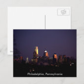 Carte Postale Philadelphie, Pennsylvanie ligne d'horizon nocturn (Devant / Derrière)