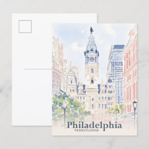 Carte Postale Philadelphie Pennsylvanie USA Watercolor Travel
