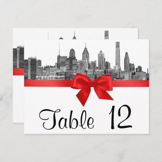 Carte Postale Philadelphie Skyline Etch BW Red Table Numéro (Devant / Derrière)