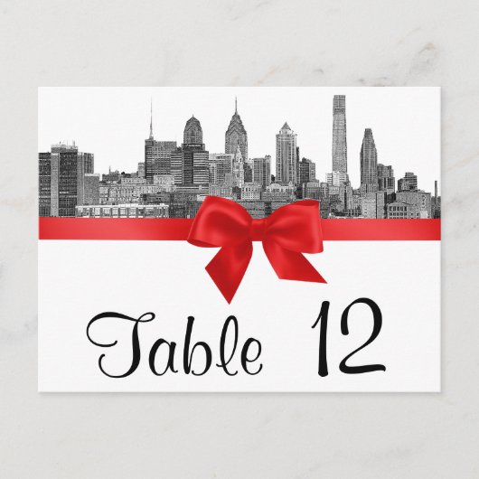 Carte Postale Philadelphie Skyline Etch BW Red Table Numéro (Devant)