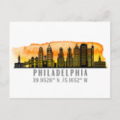 Carte Postale Philadelphie Sunset Skyline Map Coordinates (Devant)