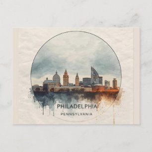 Carte Postale Philadelphie ville Pennsylvanie  aquarelle horizon