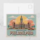 Carte postale Philadelphie vintage | Salutations d (Devant / Derrière)