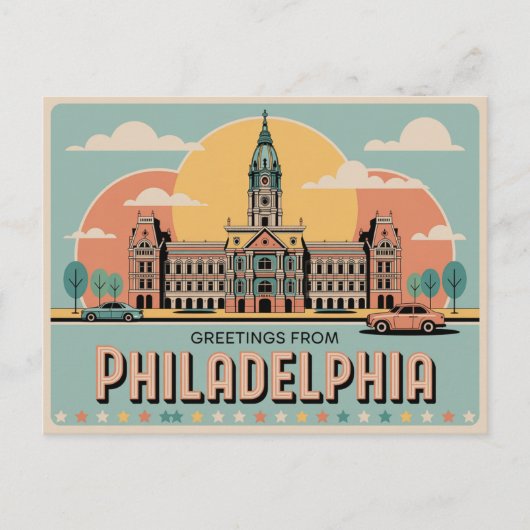 Carte postale Philadelphie vintage | Salutations d (Devant)