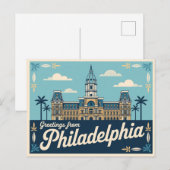 Carte postale Philadelphie vintage | Salutations d (Devant / Derrière)