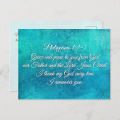 Carte Postale Philippiens 1:2-3 Grace et Paix à vous Écriture (Devant / Derrière)
