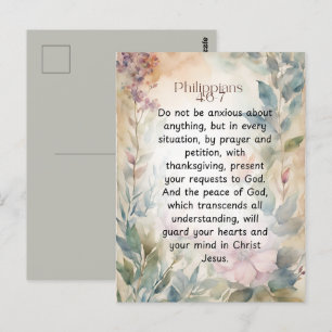 Carte Postale Philippiens 4:6-7 Verset de la Bible chrétienne Aq