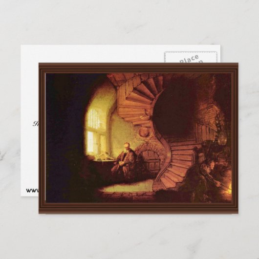 Carte Postale Philosophe En Méditation. Par Rembrandt Van Rijn (Devant / Derrière)