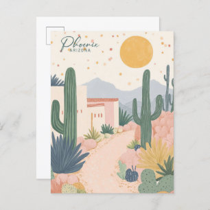 Carte Postale Phoenix Arizona Gouache Illustration Voyage