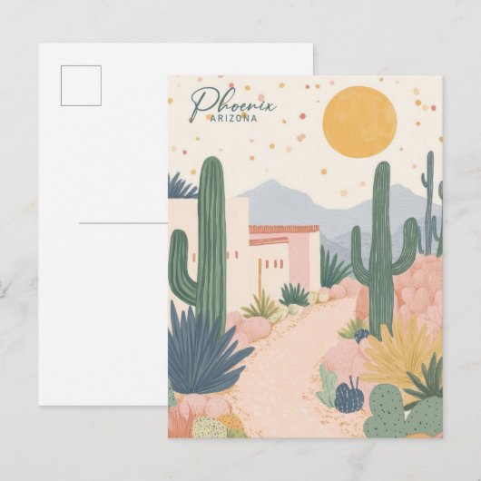 Carte Postale Phoenix Arizona Gouache Illustration Voyage (Devant / Derrière)