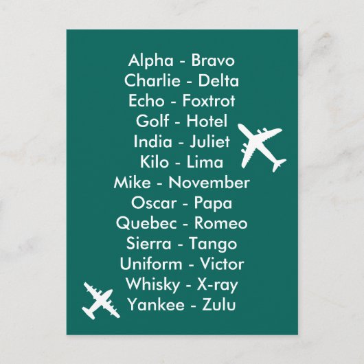 Carte Postale Phonetic Alphabet Aviation Plane Spoters Aero (Devant)