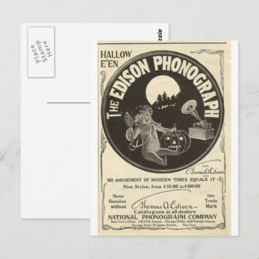Carte Postale phonographe Edison (Devant / Derrière)