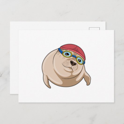 Carte Postale Phoque à la natation avec lunettes de natation (Devant / Derrière)