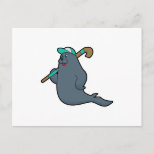 Carte Postale Phoque au hockey avec bâton de hockey