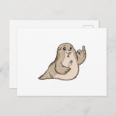 Carte Postale Phoque au Poisson et à la Fourchette (Devant / Derrière)