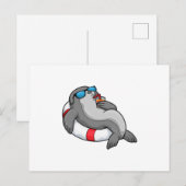 Carte Postale Phoque avec bouée et boisson (Devant / Derrière)