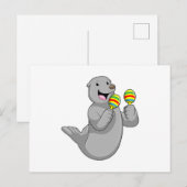 Carte Postale Phoque comme musicien avec maracas (Devant / Derrière)