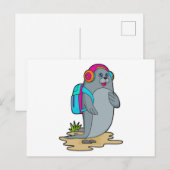 Carte Postale Phoque en randonneur avec sac à dos (Devant / Derrière)