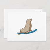 Carte Postale Phoque en Surfeur avec Planche de Surf (Devant / Derrière)