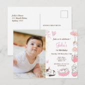 Carte Postale Photo 1er anniversaire de bébé fille (Devant / Derrière)